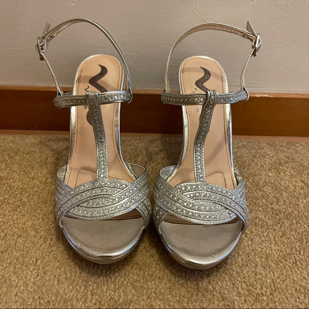 Nina Silver Heels With Rhinestones